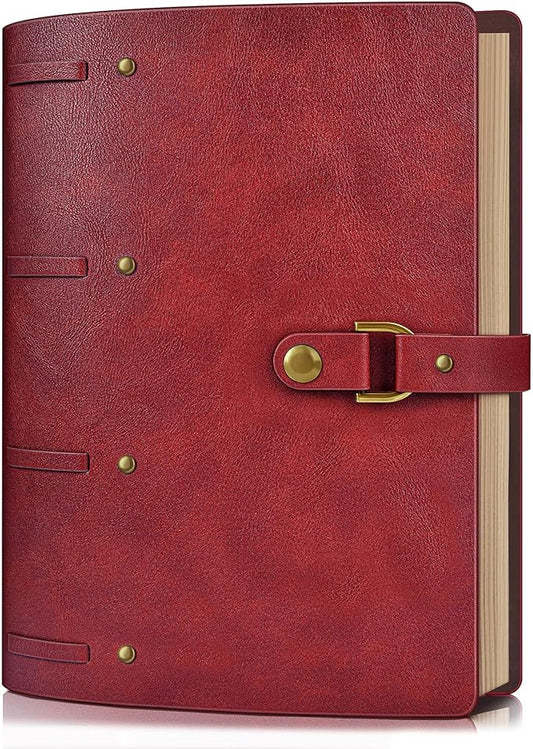 Leather Journal Notebook, A6 Size 5.3 x 7 inches 260 Pages Refillable Vintage Travel Notebook with Gift Box, 100 GSM Thick Lined Paper Journal Writing Diary Note Taking for Men and Women – Wine Red
