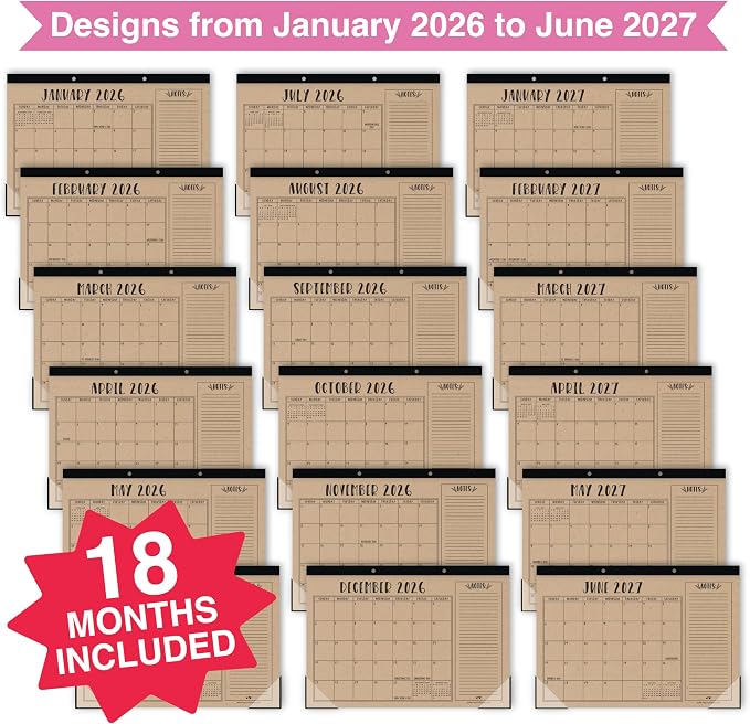 Hadley Designs Large Teacher Desk Calendar 2026-2027 - Desktop Calendar 2026, 18-Month Academic Desk Calendars for School, Home & Office, Cute Classroom Must Haves, Back to School Teacher Gifts