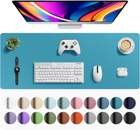 Aothia Faux Leather Desk Mat - Large Mouse Pad, Non-Slip PU Leather Blotter, Waterproof Writing Surface for Office and Home (Turquoise, 42" x 17")