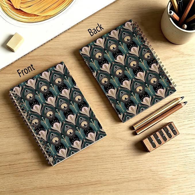 HOXUNQINA Witchy Gothic Bats and Flowers Journal Notebook 5.5x8.3 | Art Deco Dark Academia Journal for Women, Vintage 1920s Maximalist Gothic Office Supplies Notebooks for Work