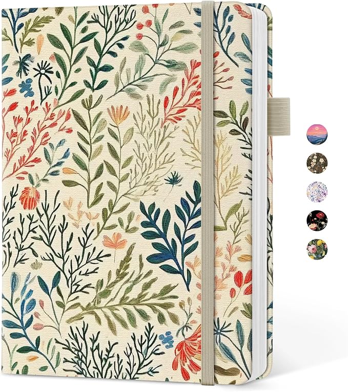 Taja Pretty Lined Journal for Women, Aesthetic Cute Hardcover Leather Journal for Writing, A5 College Ruled Notebook for Work & Note Taking, Perfect for Office School Home, 160 Pages, Herbs