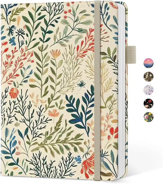 Taja Pretty Lined Journal for Women, Aesthetic Cute Hardcover Leather Journal for Writing, A5 College Ruled Notebook for Work & Note Taking, Perfect for Office School Home, 160 Pages, Herbs