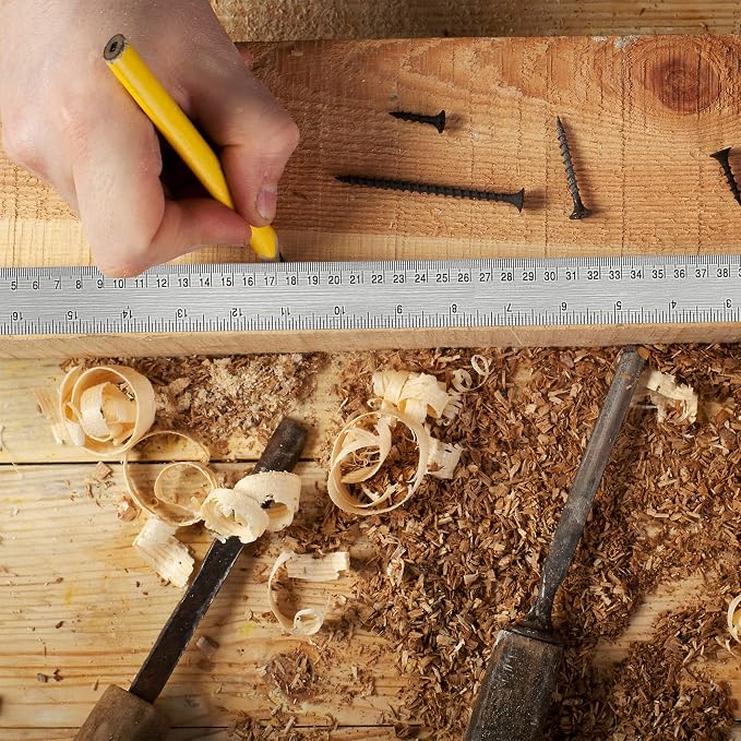 Metal Ruler 18 Inch: [1 Pieces 18 Inch] Non-Slip Cork Backing Rulers with Inch and Centimeters Prevent Ink Leakage:for School Office Drawing Engineering