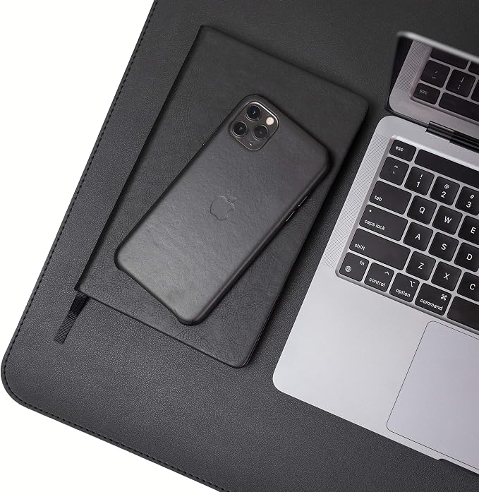 Vine Creations Leather Desk Mat 24" x 17", Desk Protector, PU Leather Desk Pad, Non Slip Small Desk Pad Mat, Desk Blotter, Desk Pads on Top of Desks, Home or Office Small Desk Mat (Black)
