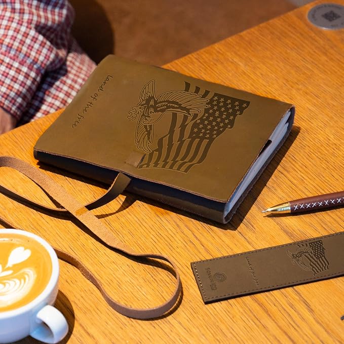 Sovereign-Gear - USA Flag Leather Journal Gift Set - Embossed Buffalo Leather Notebook with Pen & Bookmark - Patriotic Writing Journal for Men & Women - Gift for Veterans, Military, First Responders