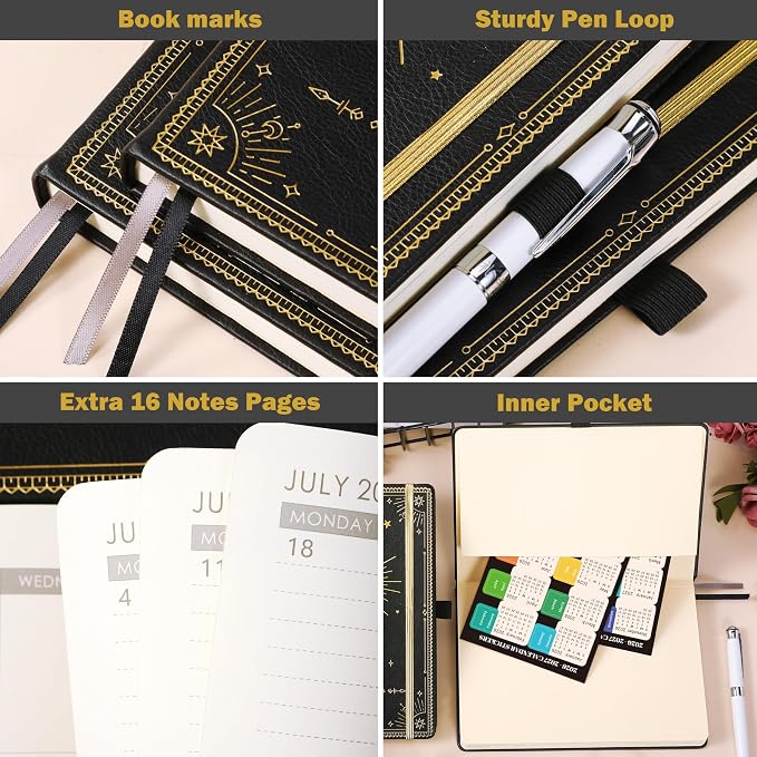 Planner 2026-2027 - Academic Planner 2026-2027, July 2026 - June 2027, 5.75" x 8.25", 2026-27 Weekly and Monthly Planner, Faux Leather planner 26-27 with Back Pocket & 40 Notes Pages - Moon