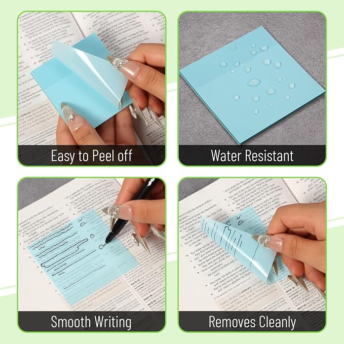 Mr. Pen- Transparent Sticky Notes, 3" x 3", 12 Pads, 600 Sheets | See Through Self-Adhesive Notes for Bible Journaling and Studying, Water-Resistant, Easy to Peel, Clean Removal