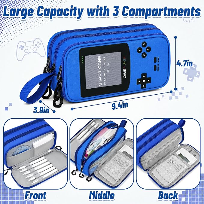 Pencil Case for Boys, Large Capacity Pencil Pouch with Zipper Compartments, Gamer Pen Bag Organizer for School Kids Teens