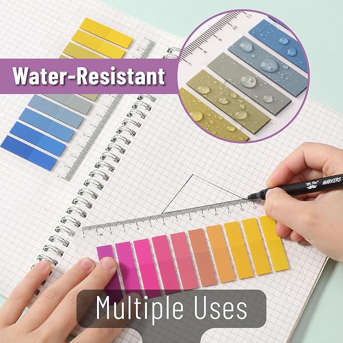 Mr. Pen- Colorful Sticky Tabs, 1600 pcs, Translucent Page Markers | Water-Resistant Book Tabs for Annotating, Bible Study, Planning, Indexing & Document Organization