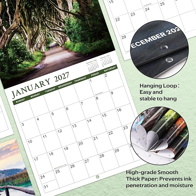 Calendar 2026-2027 - 2026-2027 Wall Calendar 18 months from Jul. 2026 - Dec. 2027, 12" x 24" (Open), Scenic Path Wall Calendars 2026 with Thick Paper