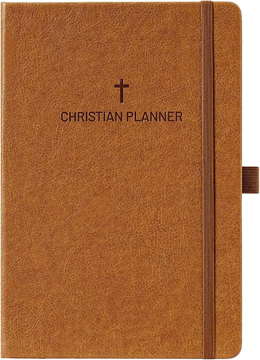 2027 Planner - Christian Planner 2027, JAN. 2027 - DEC. 2027, 5.7" x 8.4" | 2027 Weekly Monthly Planner with Stickers, Daily Bible Planner 2027, Pen Holder, Back Pocket, Leather Hardcover - Brown