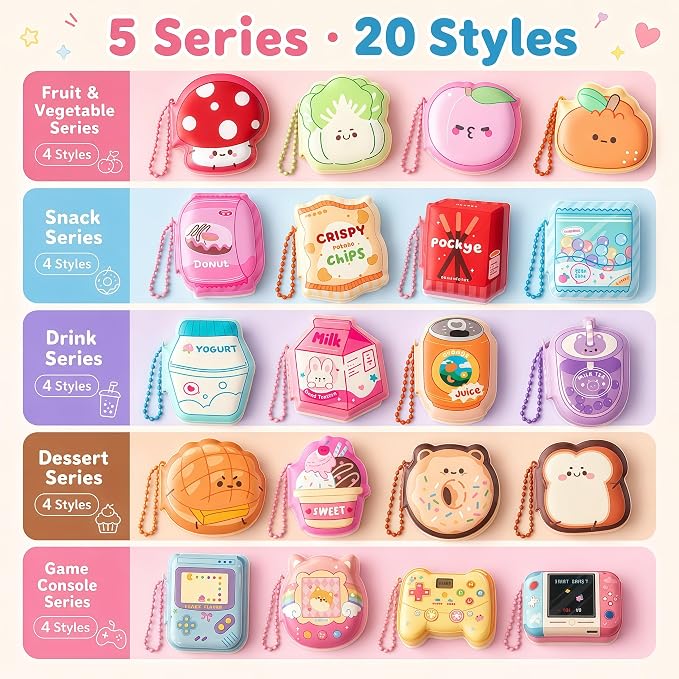 20 Pack Cute Sticky Notes with Chain, Squishy Mini Memo Pads, 20 Styles | 20 Cute Squishy Memo Pads in 5 Fun Series, Pocket-Size Sticky Notes for Planners, Journaling, Rewards, Party Favors and Gifts