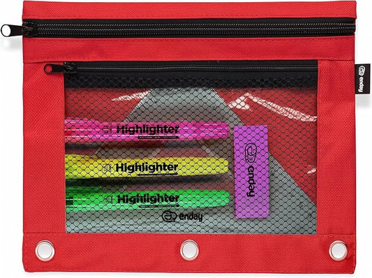 Enday Red Pencil Pouch For 3 Ring Binder, Zippered Binder Pencil Pouches, 3 Ring Pencil Pouch for Binder, Pencil Case for Binder, Large Pencil Bags for School, Home, and Office