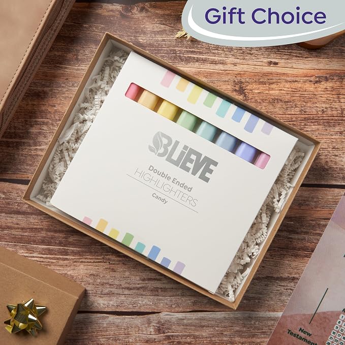 BLIEVE Bible Highlighters No Bleed Through, Pastel Colors, Dual Tip, 8 Pack | Aesthetic Cute Highlighters, Chisel Tip & Fine Point For Bible & Journaling, Back To School Supplies