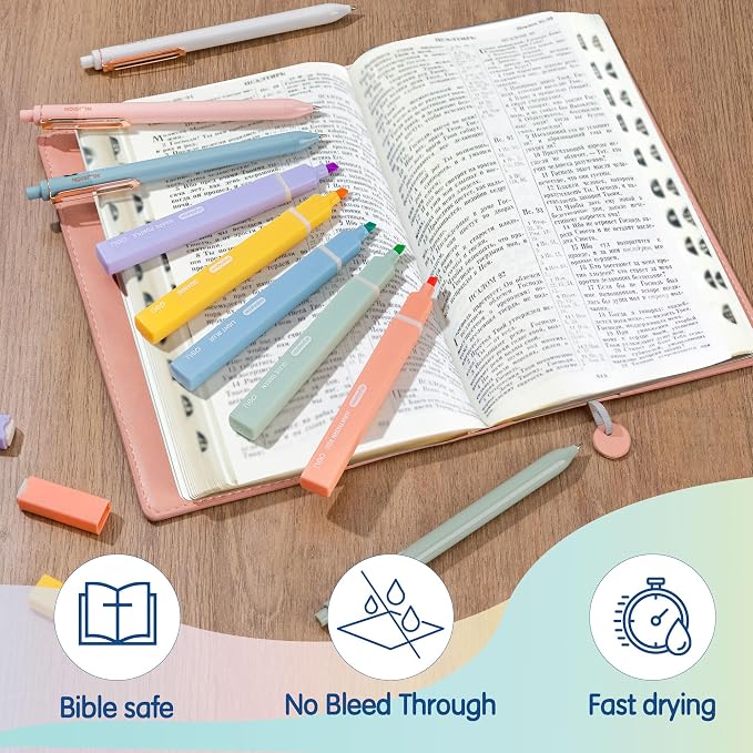 deli Aesthetic Highlighters And Gel Pens,10 Pack, No Bleed Bible Highlighters, Assorted Color, Black Ink Gel Pens, Dry Fast For Bibles Journaling Planner Notes