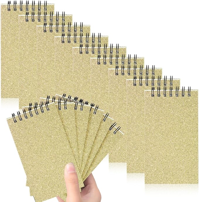 Tenceur 18 Pcs Pocket Notebook Small 3x5 Inch Glitter Gold Top Spiral Notepads Bound Notebook with Lined 120 Pages Mini Memo Pads for Office College Nurse Essentials Back to School Gift