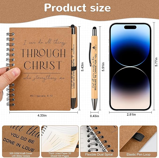INSADA 10 Sets of Christian Spiral Notebooks Bulk Prayer Journals with Pens Small Lined Notepad (5.43”x4.33”) - Christian Gifts for Church Members, Bible Study Groups & Church Families