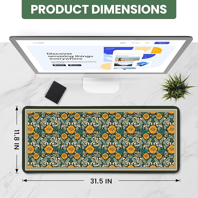 Large Mouse Pad for Desktop, Cute Desk Mat Pad Protector for Work & Gaming, Aesthetic Pretty Anti-Slip Laptop Blotter Cover for Office School Home Supplies, Baroque Bloomfield, 31.5" x 11.8"