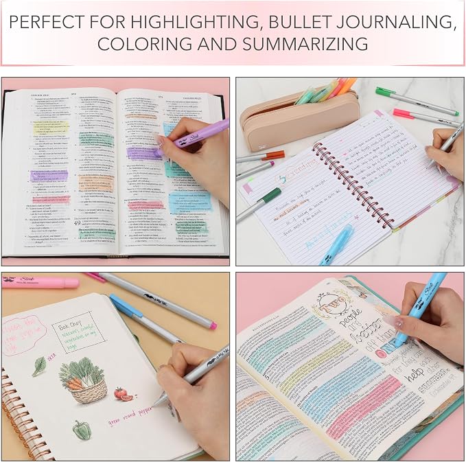 Mr. Pen- Bible Highlighters and Pens, 20 Pack Bible Journaling Kit | 8 Colors Gel Highlighters No Bleed and 12 Colors Fineliner Pens, Fast Dry and No Smear for Journaling, Planner