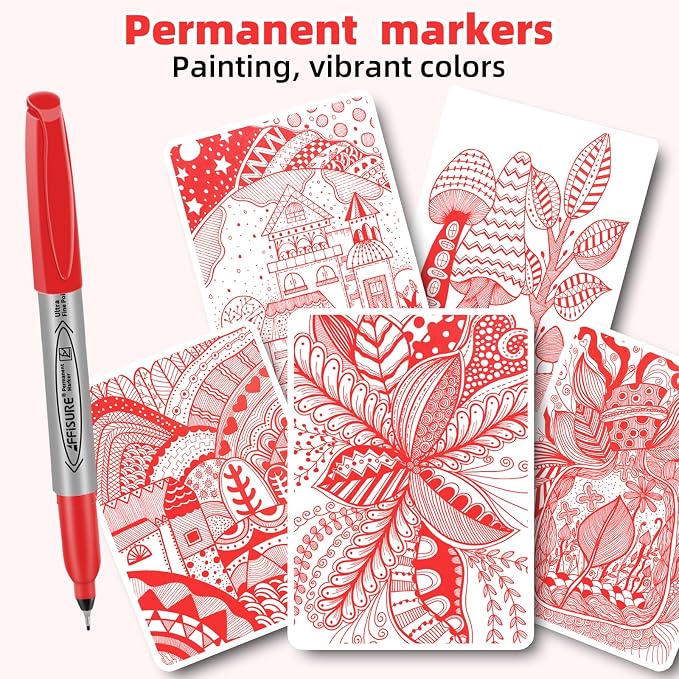 Red Ultra Fine Point Permanent Marker, 20 Pack, 0.4 mm, Precision Fine Tip for Detailed Writing, Art, Crafts & Labeling on Paper, Plastic, Glass, Metal, Waterproof, Fade-Resistant Ink