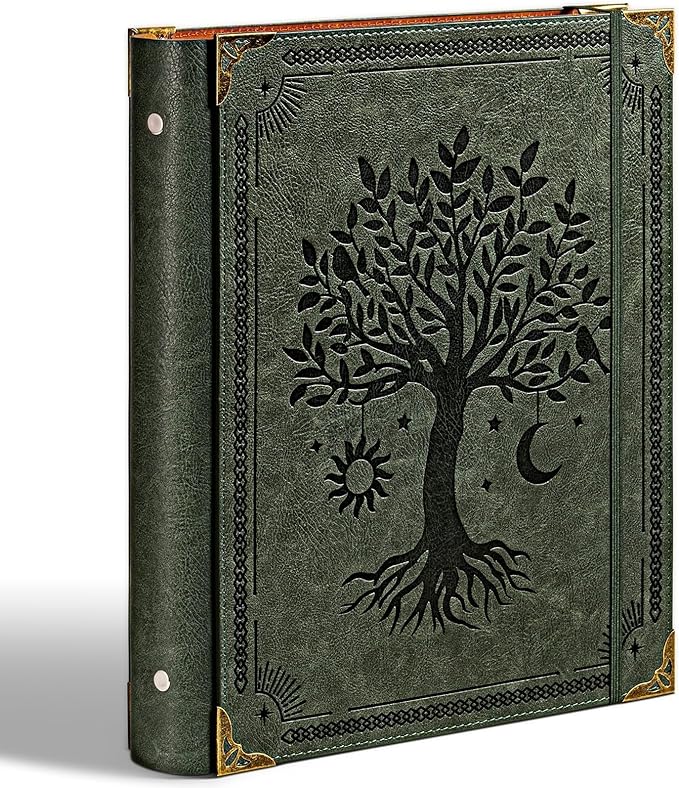 Ovesmusl PU Leather 3 Ring Binder Fits 8.5"x11" Letter Size Paper, 1.5 Inch Round Ring Binder Holds 350 Sheets, Notepad Paper Cover Loose Leaf Organizer, Green Tree