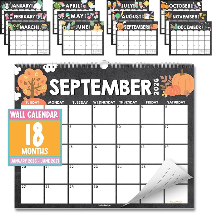 2026 Calendar Wall - 2026 Wall Calendar Large, 18-Month Hanging Calendars for School, Home & Office, Academic Monthly Calendar from January 2026 to June 2027, Back to School Teacher Gifts