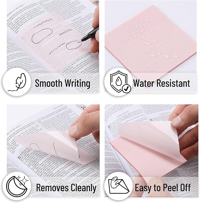 Mr. Pen- Transparent Sticky Notes Set, 200 Sheets | Transparent Sticky Notes and Planner Tabs with Black Fineliner Pen for Bible Study, Office, School, Planning