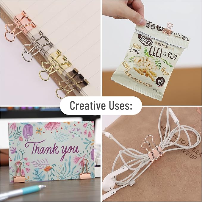 Mr. Pen- Metal Binder Clips, 12 pcs, 2 Inches, Extra Large Size | Rose Gold Binder Paper Clips, Paper Clamps for Office Supplies, Home, School, Business, Document Organizing
