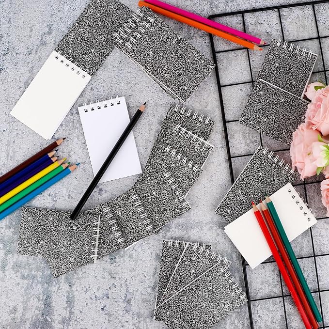 24 Pack Mini Notebook Composition Pocket Spiral Notebooks Notepads for Kids | 3.9x2.4 Glitter Cover Note Pads Lined Little Journals Party Favor for Men Women Work Office Classroom Decorations Supplies