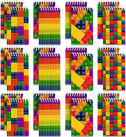 Bedwina Mini Building Block Notebooks (Bulk of 32) Spiral Notepads In Assorted Brick Styles, Mini Notebook for Kids Pocket Size for Birthday Party Favors, Classrooms or Goodie Bag Stuffers