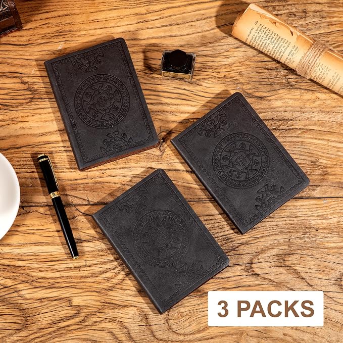 CAGIE 3 Pack Small Notebook for Men Soft Cover Pocket Notebook Leather Journals for Writing, 672 Lined Pages Mini Notebooks for Work 3x5, A6 Little Notebook, Black
