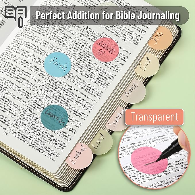 Mr. Pen- Round Transparent Sticky Notes, 1.1” Diameter, 14 Pads, 560 Sheets | Colorful, Water-Resistant See-Through Sticky Notes & Fineliner, Smooth Writing, Note Tabs for Bible Journaling, Studying