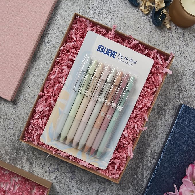 BLIEVE Bible Pens No Bleed Through Thin Pages, Pastel Gel Pens, 8 Pack | Fast Dry Ink, Matte Finish, Smooth Writing,No Bleed, For Journaling, Bible Notes, Drawing - Colored Ink