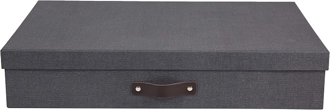 Bigso Box of Sweden Document Box with Lid for Papers in A3 format - Document Organiser Tray with Lid and Leather Handle - Storage Container Made of Fibreboard and Paper - Black