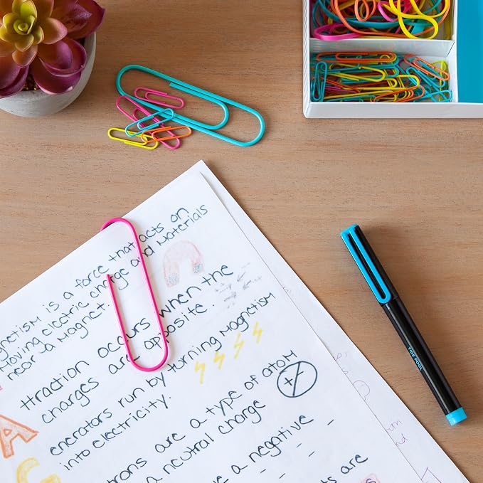 U Brands Office Accessory Kit, Office Supplies, Includes 65 Standard, 5 Jumbo, and 30 mid-Size Paper Clips in an Assortment of Bright, Eye Catching Colors, Brights