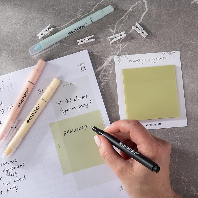 DiverseBee 50 Sheets Pastel Transparent Sticky Notes, 3x3” Clear Sticky Tabs, Translucent Page Flags Book Markers Stickers, Planner Accessories, Bible Journaling Study School Supplies (Pistachio)