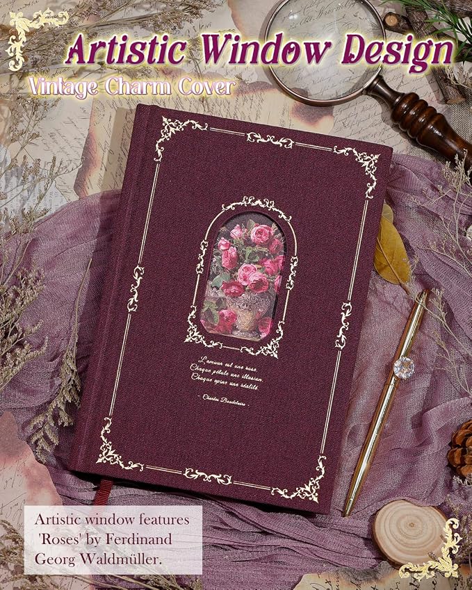 Thick Journal Notebook for Women & Girls, 360 Pages A5 Writing Journaling Notebook with Paintings, Women Journal for Writing, Vintage Journal with Gift Box & Pen for Women Gift Ideas (Claret)