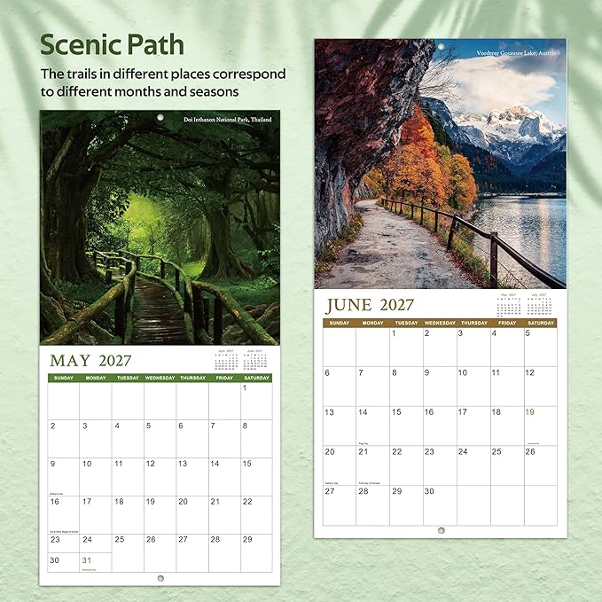 Calendar 2026-2027 - 2026-2027 Wall Calendar 18 months from Jul. 2026 - Dec. 2027, 12" x 24" (Open), Scenic Path Wall Calendars 2026 with Thick Paper