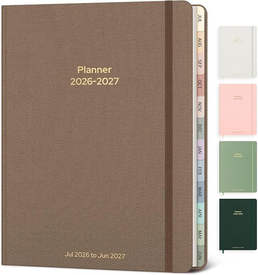 Planner 2026-2027 Monthly and Weekly Academic Planner July 2026 - June 2027, Linen Hardcover Agenda 2026-2027 Calendar Daily Planner for Student Teacher with Monthly Tabs, 7.3" x 10", Vintage Brown