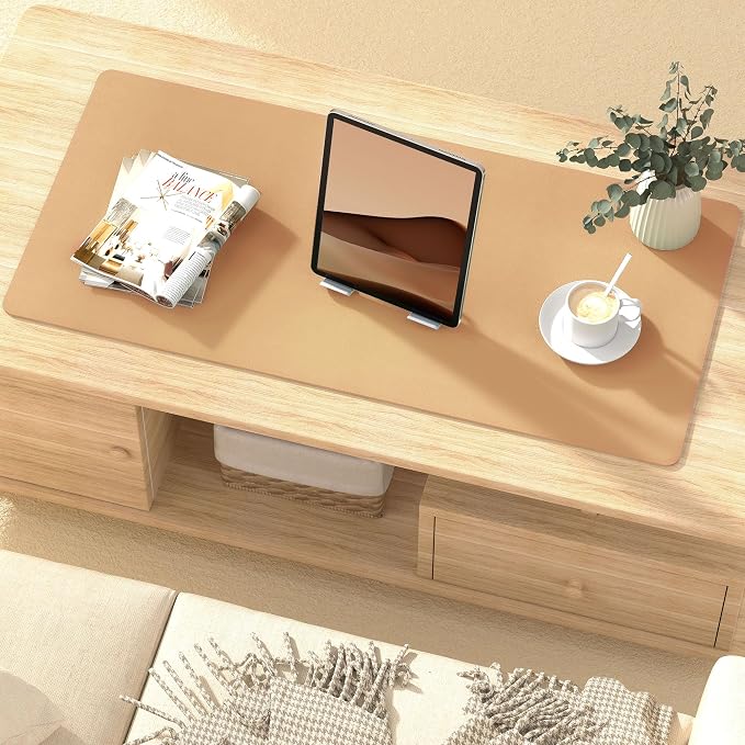 Mouse Pad Desk Protector Mat, Large PU Leather Office Desk Mat, Non-Slip Desk Pad for Keyboard and Mouse, Waterproof Desk Blotter Pad for Writing, Wide & Smooth Laptop Desk Pads, Khaki (17’’X36’’)