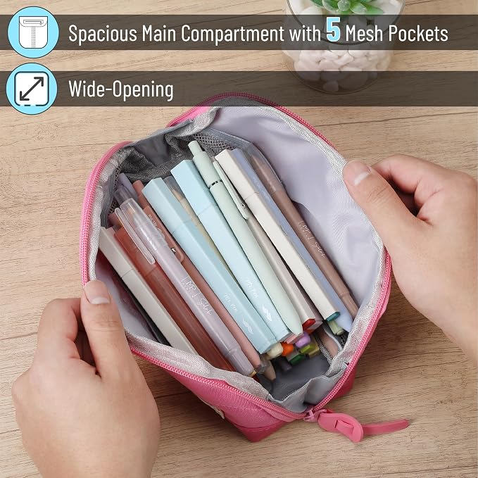 Mr. Pen- Wide-Opening Pencil Case, Triangle Design | Compact & Spacious Pencil Cases with 5 Mesh Pockets, Bag Pouch, Box Organizer for Students, School Supplies, Aesthetic Supply