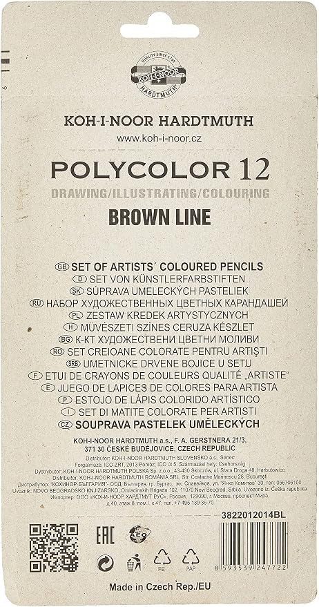 KOH-I-NOOR Polycolor Brown Line Artist's Coloured Pencils (Set of 12)