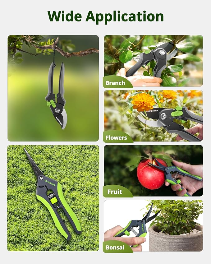 Gardening Scissors, Sharp Plant Trimming Scissors 2 Pack | Stainless Steel Pruning Shears for Precise Cuts Bonsai Clippers,8.5" Bypass Garden Clippers and 6.5" Curved Garden Shears