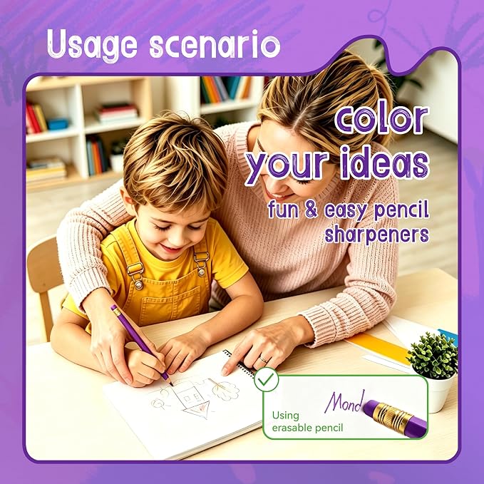 12 Pcs Purple Pencils with Eraser for Kids HB Erasable Pencils Pre-Sharpened Professional Wooden Pencils Set with Smooth Lead Cores, Ideal for School Drawing, Sketching, Coloring and Creative Projects