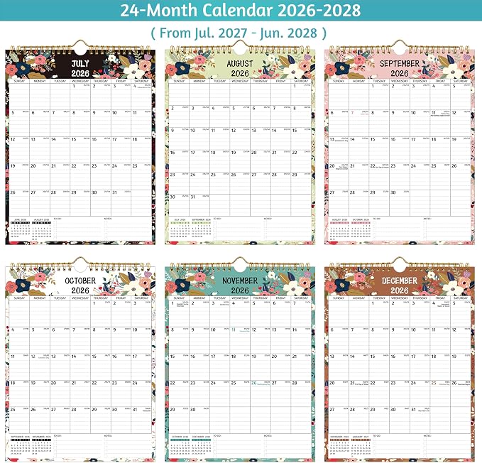 Wall Calendar 2026-2028 – 2 Year Calendar 2026-2028, 8.5 x 11 In, Jul 2026 - Jun 2028, 24-Month Calendar, Small Monthly Calendar 2026-2026 Vertical, Ruled Blocks, Thick Paper, Holidays, To-do ＆ Notes