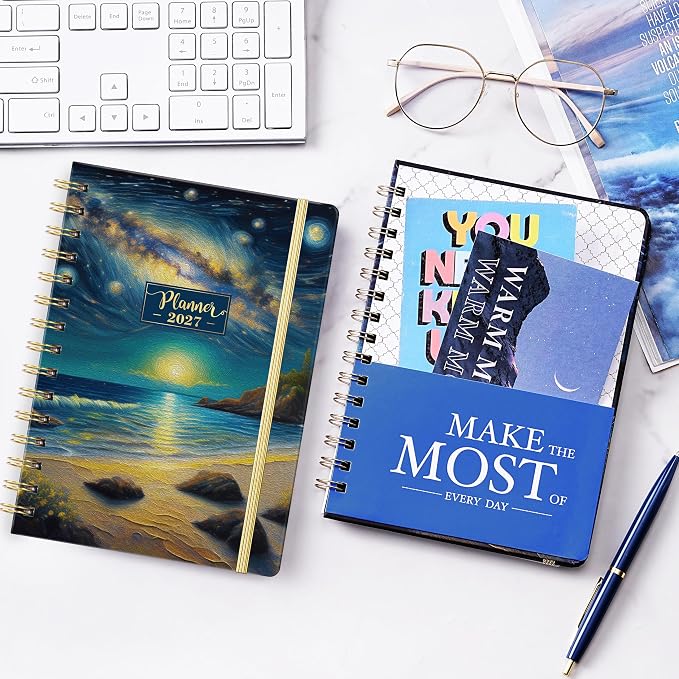 2027 Planner - JAN.2027 - DEC.2027, 8.4" x 6.3", 2027 Calendar Planner | Planner 2027, 2027 Planner Weekly and Monthly with Inspiring Quotes, Tabs, Pocket, Hardcover, Perfect for School Office Home