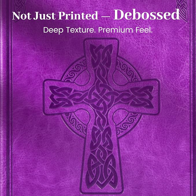 CAGIE Leather Lined Journal Notebook for Men & Women, Debossed Cross, 320 Pages 100 GSM Thick Paper, A5 Hardcover Journaling Notebooks for Writing, 5.7'' X 8.3'' Diary, Purple