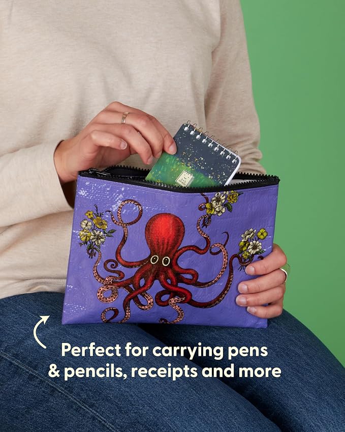 Blue Q Zipper Pouch, Made from 95% Recycled Material, 7.25" h x 9.5" w, Colorful Chunky Zipper