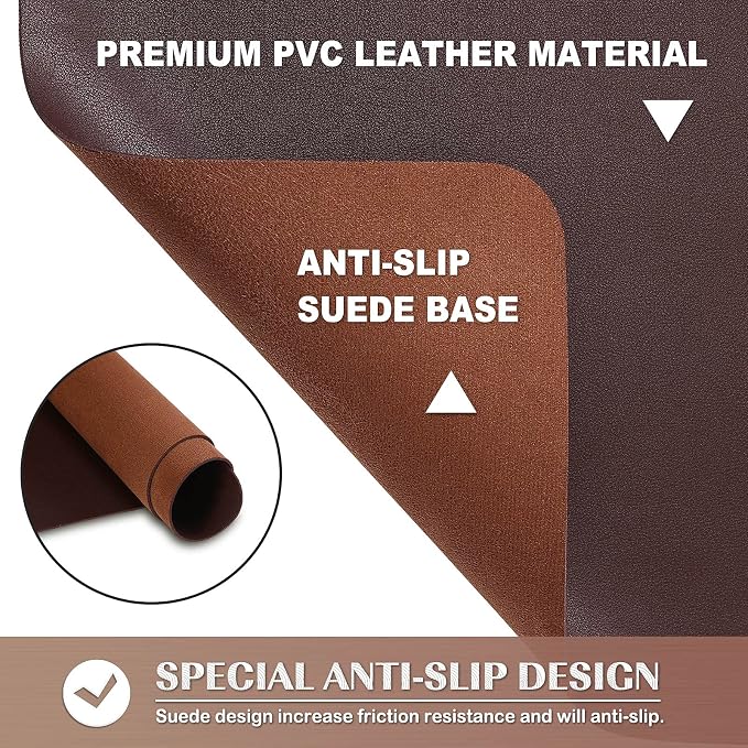 K KNODEL Large Desk Protector Mat, Leather Desk Pad (35.4"x17", Brown) | Non-Slip Desk Mat, Desk Pads and Blotters, Desktop Mat, Desk Protector and Cover, Office Computer, Laptop and Keyboard Mat