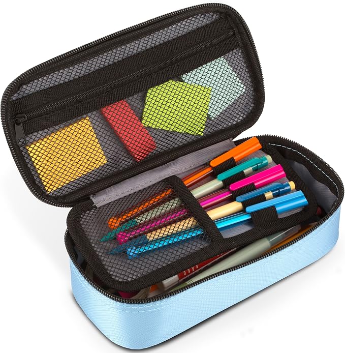 Five Star Pencil Pouch, Pen Case, High-Capacity Zipper Pouch, Storage Organizer for School Supplies Earbuds Chargers Cables Makeup, Blue/Denim (500212F-ECM) (Pack of 12)